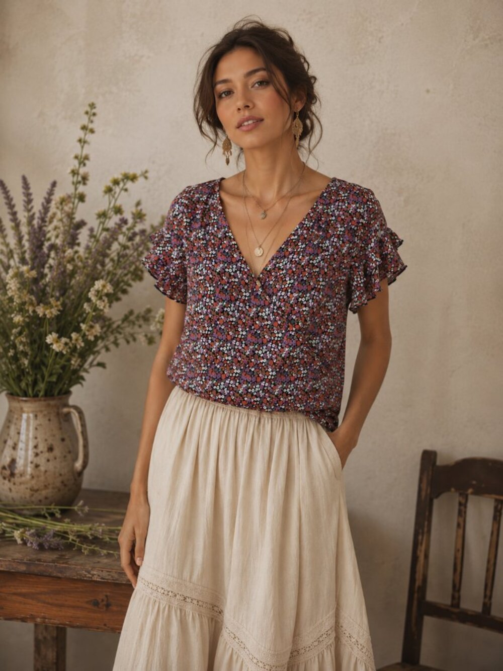Patrons of Peace Faux Wrap Floral Top